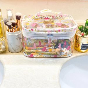 Bolsas de cosméticos con patrón de estrella de mar, bolsa transparente para maquillaje, artículos de tocador de viaje impermeables, bolsa de PVC transparente, organizador de playa