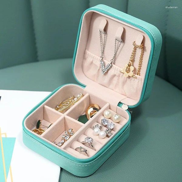 Bolsas cosméticas joyas dulces para mujeres de viaje portátil PU Collar collar de almacenamiento Partición cuadrada Compacto necesariamente feminina al por mayor