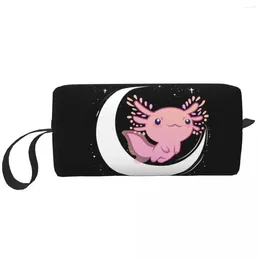 Sacs de cosmétiques voyage Axolotl sur la lune Sac de toilette Salamandre le maquillage animal Organisateur Femme Boîte de cas de kit Dopp Kit Dopp Boîte