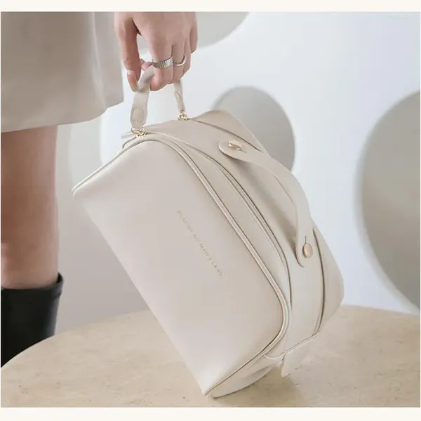 Bolsas de cosméticos, neceser de viaje para baño, organizador para mujer, almacenamiento impermeable, estuches de maquillaje portátiles de cuero de gran capacidad para mujer