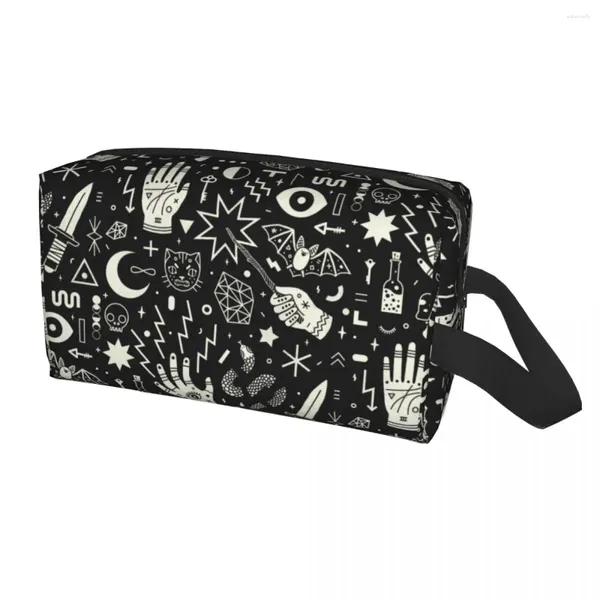 Sacs à cosmétiques Voyage Halloween Sorcellerie Sorcière Trousse de Toilette Kawaii Occulte Sorcière Magique Organisateur De Maquillage Femmes Stockage Dopp Kit Cas