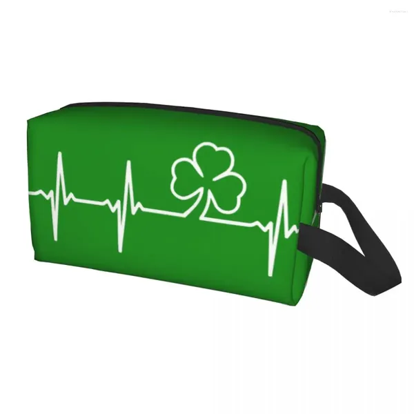 Sacs à cosmétiques Voyage Irish Shamrock Heartbeat Trousse de toilette Mode St Patrick Day Organisateur de maquillage Femmes Beauté Rangement Dopp Kit Box