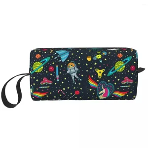 Bolsas cosméticas Espacio de viajes Spaceship Bag Universo Universe Planet Rocket Makeup Organizer Women Beauty Storage Kit Dopp Box