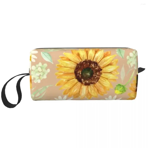 Sacs à cosmétiques de voyage tournesols et pâquerettes, trousse de toilette, organisateur de maquillage à fleurs florales Kawaii, boîte de rangement de beauté pour femmes, Kit Dopp