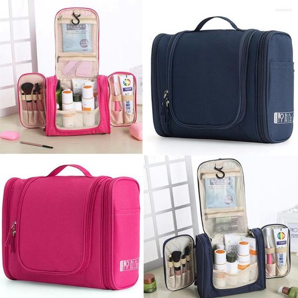 Bolsas de cosméticos, Kits de aseo de viaje, organizador, bolsa colgante para mujer, almacenamiento de lona de maquillaje de lavado Unisex