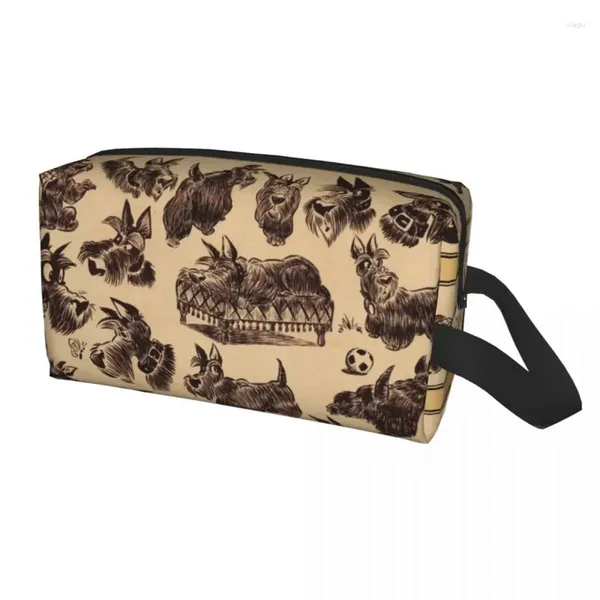 Sacs à cosmétiques Voyage Vintage Scottie Dog Trousse de toilette Mode Scottish Terrier Organisateur de maquillage pour femmes Stockage de beauté Dopp Kit Box