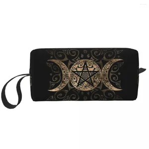 Sacs à cosmétiques Triple Lune Déesse Pentagramme Sac de Maquillage Pochette Fermeture Éclair Païen Wiccan Voyage Organisateur De Toilette Sac De Rangement Grand