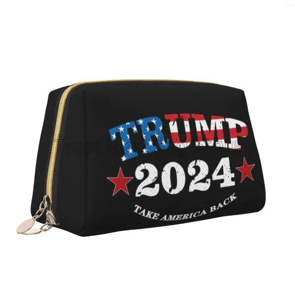 Sacs de cosmétiques Trump 2024 Rendre l'Amérique à nouveau à nouveau imprimer un sac de maquillage imprimé organisateur de voyage en cuir Femmes de grande capacité