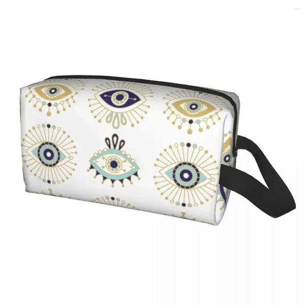 Sacs de cosmétiques Collection des yeux turques sur un sac de maquillage pour l'organisateur de voyage Nazar Amulet Hamsa Boho Bohemian Rangement Toitrage