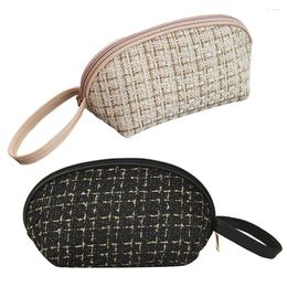 Borse per cosmetici Borsa per rossetto in tweed Pochette con cerniera Borsa per trucco carina di grande capacità multifunzionale per donne e ragazze