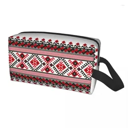 Sacs à cosmétiques Ukraine Vyshyvanka, sac de maquillage brodé pour femmes, organisateur de voyage, mignon bohème géométrique, rangement de toilette