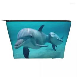 Sacs de cosmétiques sous-marins Dolphins Trapezoidal Portable Makeup Daily Rangement Bag Bag pour Travel Toitr les bijoux