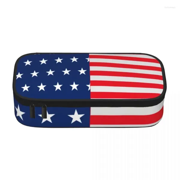 Bolsas cosméticas de la bandera de los Estados Unidos Case de lápiz de impresión y rayas Multi Function Zipper Box Boy Girl Kawaii Pen