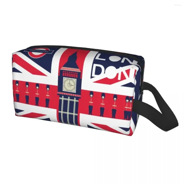 Bolsas cosméticas Bandera británica Vintage With London Symbol Bag Fashion Big Capacidad Unión Jack Caso de maquillaje Almacenamiento de belleza Tocio