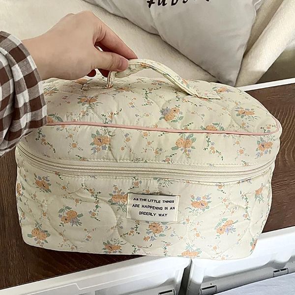 Sacs à cosmétiques Vintage fleur femmes stockage grande capacité tissu doux dames sac trousse de maquillage décontracté femme pochette sacs à main