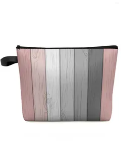 Bolsas de cosméticos Vintage rosa gris Gradual grano de madera bolsa de maquillaje bolsa de viaje esenciales mujeres organizador de inodoro estuche de almacenamiento