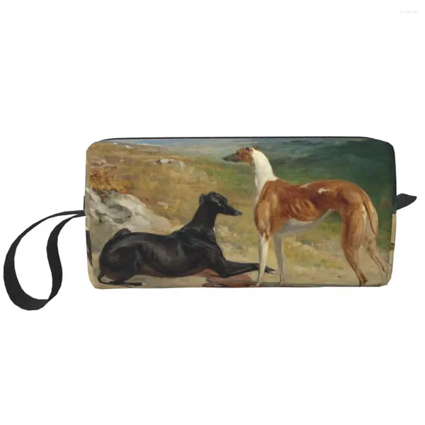 Sacs cosmétiques Vintage Whippet Greyhound Chien de voyage Bag Femmes Organisateur de maquillage de toilette animale Lady Beauty Storage Dopp Kit Dopp