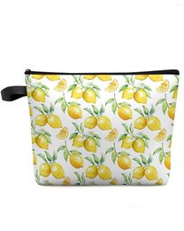 Sacs de cosmétique Aquarelle au citron Fruit blanc Sac de maquillage jaune Sac de voyage