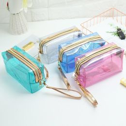 Bolsas de cosméticos impermeables de PVC transparente con cremallera bolsa de aseo con correa de asa bolsa de maquillaje transparente portátil para baño