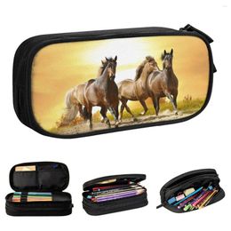 Cosmetische tassen Wild Horse Potlood Cases galopperende dierenliefhebbers Penhouder kinderen grote capaciteit schoolbenodigdheden potloodcases