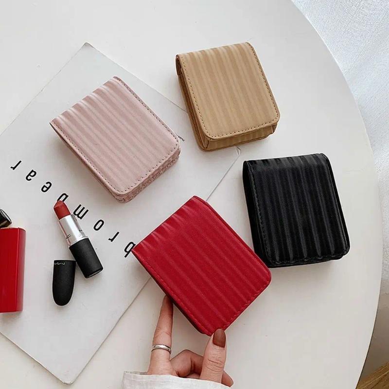 Cosmetic Bags With Mirror Lipstick Bag Cute Storage Box Makeup Mini Pu Leather Travel