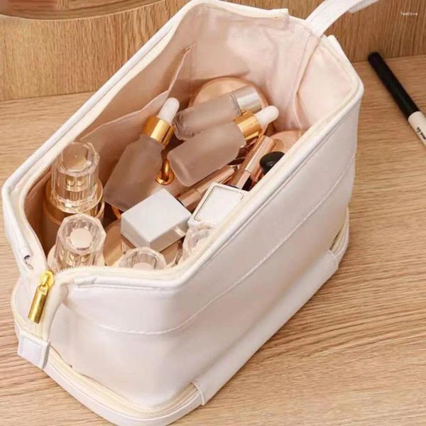 Bolsas de cosméticos para mujer, bolso versátil impermeable para maquillaje, almacenamiento de doble capa para accesorios de mujer, portátil y elegante