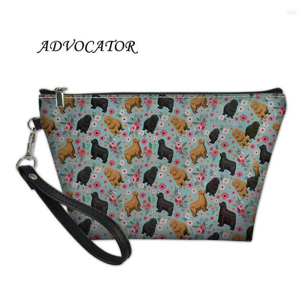 Bolsas de cosméticos, bolso de mujer con bonito perro y patrón Floral, estuches de Maquillaje, bolso de viaje para mujer, Bolsa con cremallera, Bolsa de Maquillaje