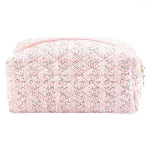 Sacs de cosmétique Femmes Sac floral grande capacité Coton Aston esthétique Purse à baisse de fermeture à fermeture éclair Organisateur rembourré Girls Daily Handsbag