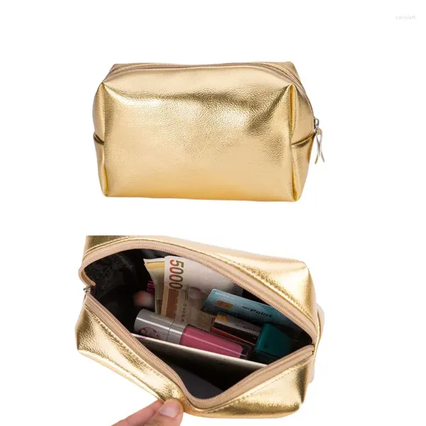 Sacs de cosmétique Femmes Gold Champagne Couleur Femelle Sac d'embrayage PU PU Cuir Fashion Lady Makeup Organizer Kit de toilette