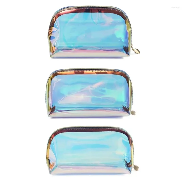 Bolsas de cosméticos para mujer, bolsa de maquillaje holográfica, impermeable, con cremallera de PVC, kit de aseo transparente, bolsa de lavado para mujer y niña, viaje transparente