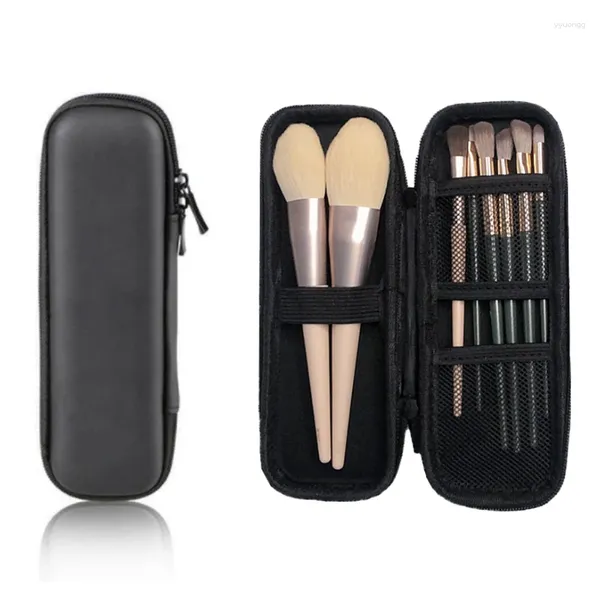 Bolsas cosméticas Caso de maquillaje para mujeres Pure Black Small Bag Small Lipstick Organizador de lápiz Lena Herramienta Beauty Box de almacenamiento Polla de tira larga