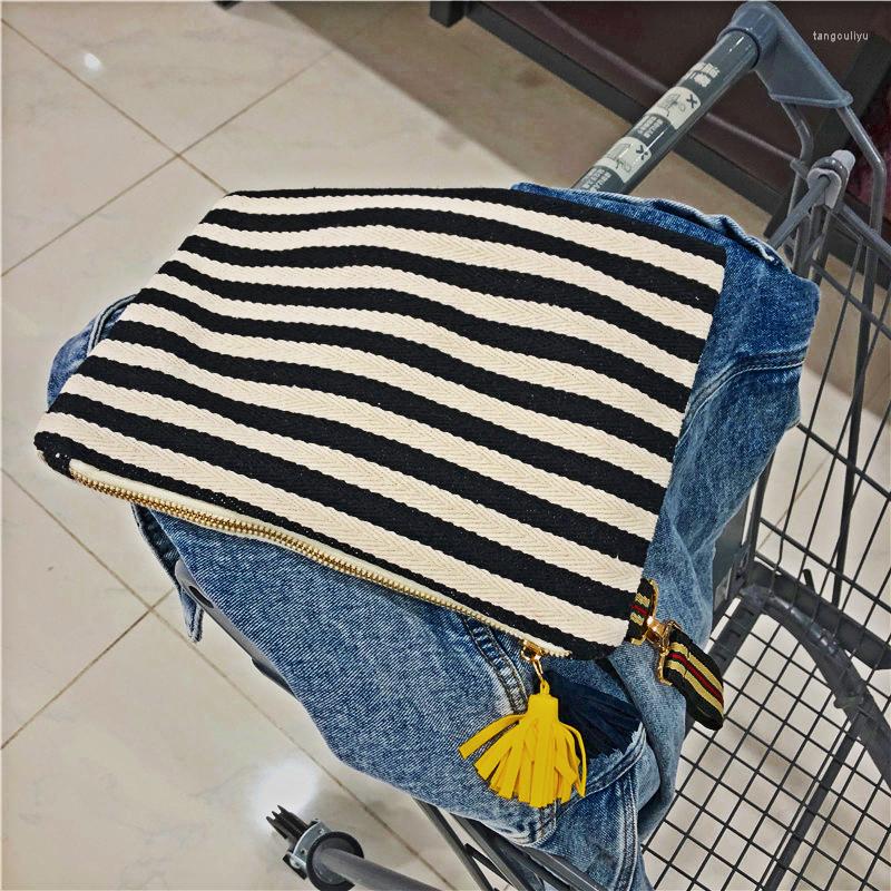 Cosmetic Bags Women Striped Makeup Case Organizer Korean Tassel Pouch Necesserie Travel Toiletry Bag Canvas Beauty