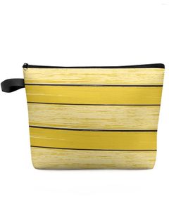 Sacs à cosmétiques jaune rétro grain de bois sac de maquillage rustique pochette voyage essentiels dame femmes organisateur de toilette trousse de rangement