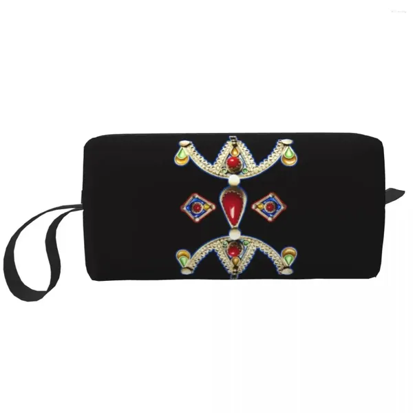 Bolsas cosméticas z imazighen kabyle joyería bolsas para mujeres kawaii gran capacidad amazigh bereber estuche étnico maquillaje de almacenamiento de belleza