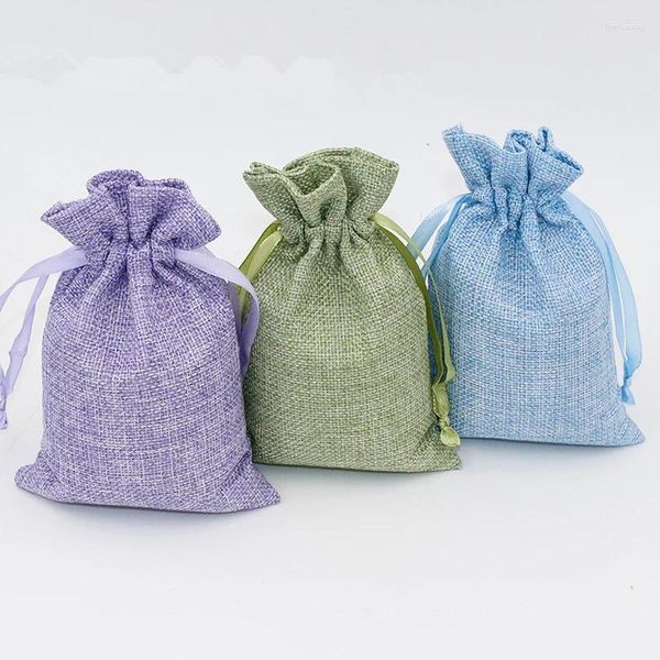 Sacs à cosmétiques Zhuangshijie 10 pcs/lot Type de lin tissu plusieurs couleurs pochettes bijoux cadeaux bonbons cordon Sachet paquet polyvalent