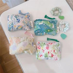 Sacs à cosmétiques, pochette à monnaie à fermeture éclair pour femmes, Mini sac organisateur de maquillage de voyage, mode Style japonais fleur en tissu de coton, sac à main féminin
