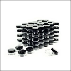 Envases cosméticos Frascos de muestra con tapas negras Maquillaje de plástico Bpa Pot 3G 5G 10G 15G 20 gramos Entrega de gota 2021 Cajas de embalaje Oficina