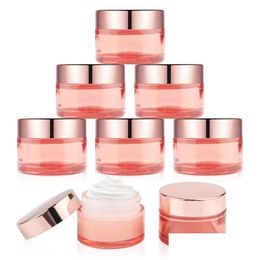 Cosmetische pot Groothandel roze glazen gezichtscrèmepot Lege dikke flescontainer met roségouden deksel en binnenvoeringen 5G 10G 15G 20G 30G Otaum