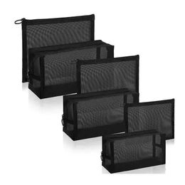 Cosmetische organisator 1 Zipper transparante mesh make -updoos organisator toiletwaszak voor dames reizen zwarte opslag Q240429