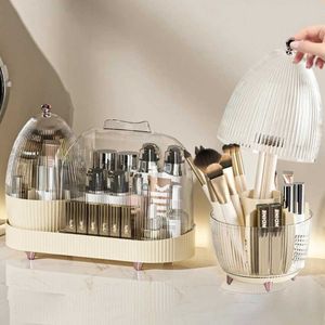 Cosmetische organisator 360 graden roterende make -up organisator luxe opbergdoos met deksel cosmetische schoonheid badkamer Q240429