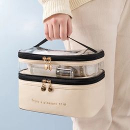 Organisateur cosmétique Fudeam Imperpose PVC Femme Sac portable en cuir de voyage Organisez le rangement de rangement Case transparent sac à main 231113