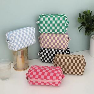 Cosmetic Organizer Ins Checkered Knitted Women's Makeup Bag Large Capacity Checkered Makeup Bag Plain Multi functional Storage Organizer Bag 231127