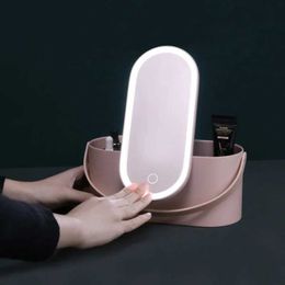 Cosmetische organizer Smart Makeup Storage Box met LED -lichten Portable Travel Cosmetics Bag Q240429