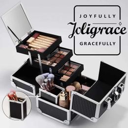 Organizador cosmético Bolsas de almacenamiento Joligrace Estuche de maquillaje Viaje Portátil Maleta de uñas profesional Cepillos de gran capacidad con espejo Y2302