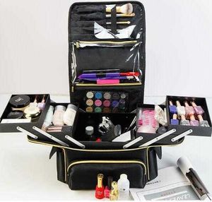 Organisateur cosmétique Sacs de rangement Femmes Portable Sac de maquillage comique Maquillage valise 2 couches femmes voyage cosmétique Train Case Y2302