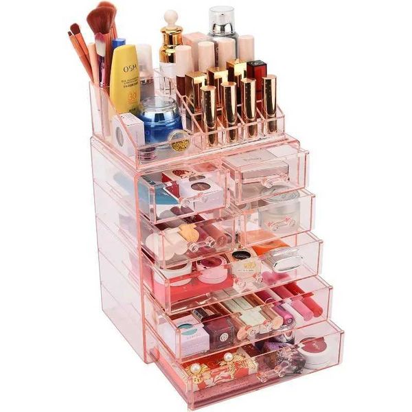 Organisateur cosmétique Organisateur de maquillage transparent avec porte-stylo Grand Cosmetics Affichage Acrylique Boîte de diamant et de stockage Q240429