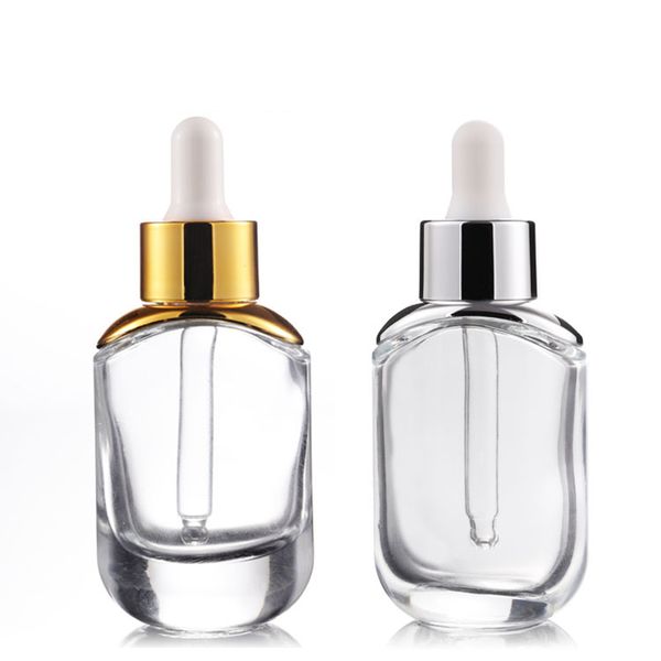 Envase cosmético, botella cuentagotas de aceite esencial rectangular de lujo de vidrio de 30ml, botella de suero para el cuidado de la piel en existencias