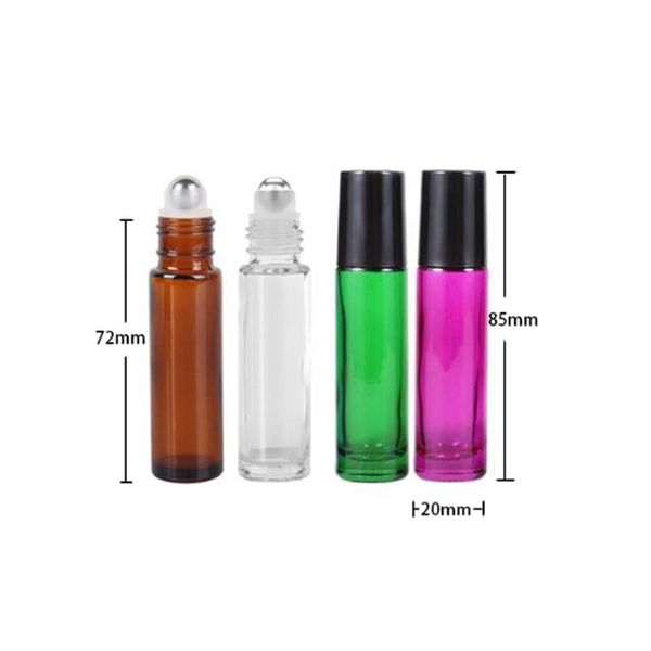 Emballage cosmétique Rouleau en verre coloré sur les bouteilles 10 ml avec balle en métal pour le maquillage