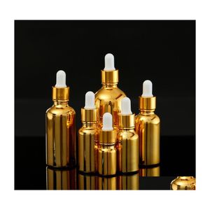 Set cosmético 50 piezas 5100 ml botellas cuentagotas botella de pipeta de oro aceite esencial de vidrio vial recargable para Mas aromaterapia por gota Deli Dhrdc