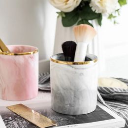 Organizador de escritorio de caja cosmética Organizador Nordic Marble Storage Ceramic Cosmetic Brush Organizer Kitchen Home Office Office